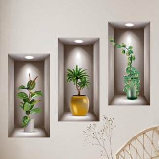 ZEUOPQ Wandsticker Wandsticker Wandtattoo Wohnzimmer Vasen, Grüne Pflanzen Wandaufkleber, Hochwertiges Vinyl wasser-und ölbeständig Stilvolles Design Wohnzimmer