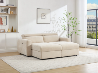 Vente-unique - 3-Sitzer Sofa mit elektrischer Relaxfunktion und tiefer Sitzfläche aus beigem Stoff - BERALDA