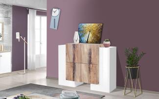 Highboard >Pinerolo< in Weiß-Hochglanz/Ahorn - 130x100x45cm (BxHxT)