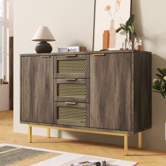 Merax Sideboard-Schrank Kommode mit 3 Schubladen und 2 Türen, 120 x 40 x 76 cm, dunkelbraun, Metallgriffe Kommode, Mehrzweckschrank für Flur, Schlafzimmer, Wohnzimmer und Kinderzimmer