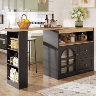 Flieks Bartisch 360° drehbar Stehtisch mit Kommode (1-St, mit verstellbare Einlegeböden), Mehrzweckschrank mit Glastüren und Schubladen Esstisch Bistrotisch