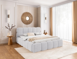 MEBLINI Polsterbett 160x200 mit Lattenrost ohne Matratze - SALERNO - Hellgrau Boucle - Bubble Bett - Cloud Bett - Marshmallow Bed - Kopfteil Bett mit Stauraum