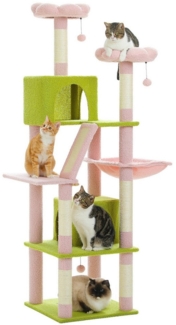 PAWZ Road Kratzbaum Kratzbaum, Großer Spielturm,6 Kratzstämme,2 Kratzbrettern, 180cm, grau, dunkelgrau, beige,rosa