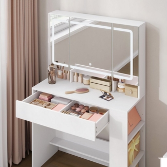 Woltu Schminktisch (1-St), mit Spiegel und LED-Beleuchtung, Schubladen, mit aufbewahrung