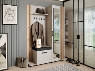 Beautysofa Garderobenschrank Garderoben-Set mit Aufhängern und Spiegel LIVIA (Geräumiger Schuhschrank) mit praktischer Kleiderstange