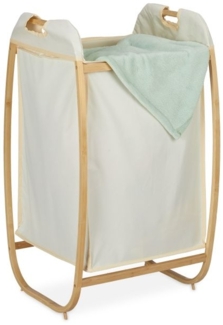 Relaxdays Wäschekorb, Bambus / Polyester beige, 44 x 43 x 80 cm