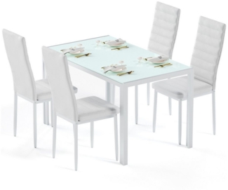 Bealife Essgruppe 5-tlg(Esstisch und 4 stühlen), Tischplatte aus glas(120x70 cm)