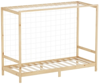 ML-DESIGN Spielbett Fußballtor Einzelbett für Kinder Holzbett mit Lattenrost & Tornetz, Handballtor Abenteuerbett 90x200 cm Natur Kinderbett Holzbettgestell
