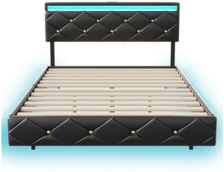 Gdood Polsterbett LED Stauraumbett Jugendbett, PU stoff (1-tlg, Schwebendes Bett Fußdesign, Hydraulisch hebbarer Stauraum), Doppelbett, Mit LED-Beleuchtung, Anschlüsse, 160x200 cm
