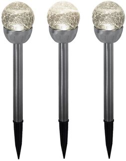 3er Set LED Außenlampe, Solarleuchte, Edelstahl, silber