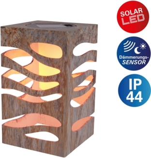 näve LED Solarleuchte Hilda, Tageslichtsensor, LED fest integriert, Warmweiß, quadratisch, silber/beige Marmoroptik, Flammeneffekt, Dämmerungssensor