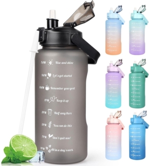 Trinkflasche 2L BPA Free Sport Getränke Krug Zeitmarkierung Abdeckung Strohhalm