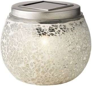 Lumineo LED Solarleuchte, Dauerlicht, warmweiß, Solar Gartenleuchte LED Tischleuchte Mosaik Glas 9x10cm Warmweiß