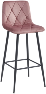 Valora KODA Barhocker, dunkelrosa Samt, schwarze Stahlbeine, 1 Stück