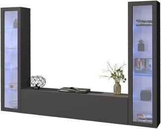 Wohnwand >Benevent< (3-teilig) in Anthrazit matt - 260x180x30 (BxHxT)