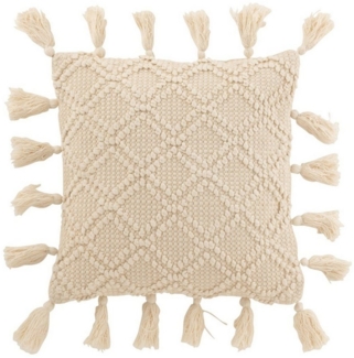 J-line Dekokissen Boho Dekokissen creme mit Quasten, Boho/Ibiza Sofakissen, 45x45 cm, inkl. Füllung, Vintage Zierkissen Couchkissen