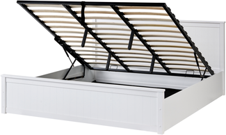 Bett mit Stauraum Kiefernholz LAMBRES 180 x 200 cm Weiß