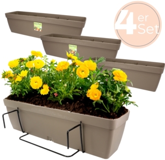 GarPet Balkonkasten 4x Blumenkasten Balkon Geländer Kasten Halterung Wasserspeicher 50 cm