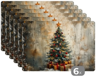 MuchoWow Platzset Weihnachtsbaum - Vintage - Weihnachten - Geschenk, (6-St), Platzsets, Tischset, Abwaschbar, Tischsets, Platzdeckchen