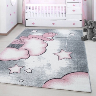 Ayyildiz Teppiche Kinderteppich Kids 580, rechteckig, Höhe: 12 mm, auch in rund, Teddybär, Sterne Design, Kurzflor
