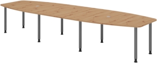 bümö Konferenztisch oval 400x130 cm großer Besprechungstisch in Asteiche, Besprechungstisch mit Gestell in graphit, Meetingtisch für 14 Personen, XXL-Tisch für Besprechungsraum & Meeting, KT40C-R-G