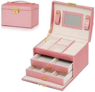 Mondeer Schmuckkasten Schmuckbox, abschließbar, 3 Ebenen, mit Spiegel und Schubladen