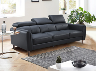 Vente-unique - Sofa 3-Sitzer - Büffelleder - Schwarz - SALVI