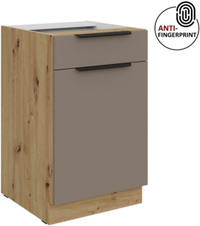 Küchen Unterschrank 50 cm Küche ARIA Sandgrau ultra matt + Eiche Artisan matt, hochwertige Fronten mit Anti Fingerprint Beschichtung Küchenzeile Küchenblock