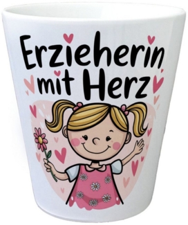 speecheese Blumentopf Fröhliches Cartoon-Mädchen Erzieherin mit Herz Blumentopf