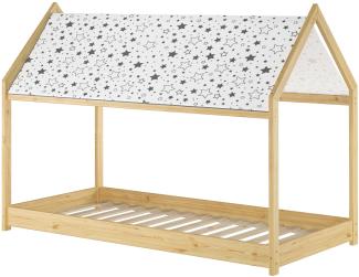 Hausbett mit Dach 90x200 Kiefer massiv Kinderbett niedrig, Rollrost inkl.