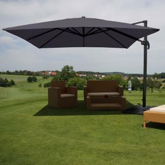 Gastronomie-Ampelschirm HWC-A96, Sonnenschirm, 3x3m (Ø4,24m) Polyester/Alu 23kg ~ anthrazit mit Ständer
