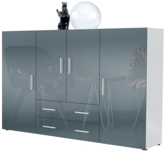 Highboard Nora Anrichte mit 2 Schubladen und 4 Türen mit insgesamt 8 Fächer dahinter, Weiß matt/Grau Hochglanz (166,5 x 106,5 x 35 cm)