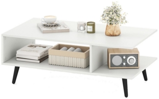 COSTWAY Couchtisch (1-St), mit Stauraum, 2 stufiger Wohnzimmertisch Holz 80 x 45 x 30 cm