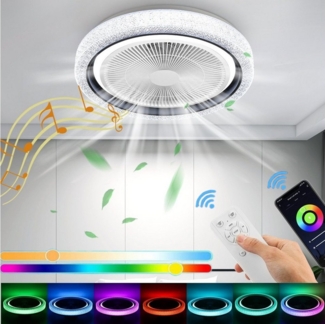 LETGOSPT LED Deckenleuchte 60W Bluetooth Musik RGB LED dimmbare Deckenleuchte Deckenventilator, LED fest integriert, RGB Farbwechsel (3000~6500K), Deckenventilator Mit Beleuchtung