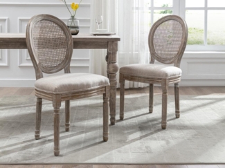 Vente-unique - Stuhl 6er-Set - Rohrgeflecht, Stoff & Kautschukholz - Beige - ANTOINETTE