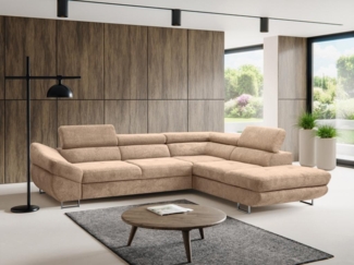 Vente-unique - Ecksofa mit Schlaffunktion - Ecke rechts - Strukturstoff - Taupe - DALIAS