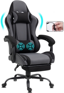 Delman Stoff Bürostuhl Gaming Stuhl Gaming Sessel Ergonomischer mit Fußstütze Kopfstütze Massage-Lendenkissen Gaming Chair Drehsessel 02-0040 Grau