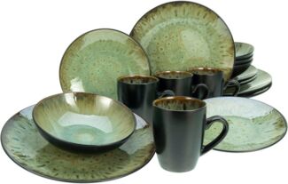 CreaTable 23631 Kombiservice Jawa für 4 Personen, Steinzeug, grün (1 Set, 16-teilig)
