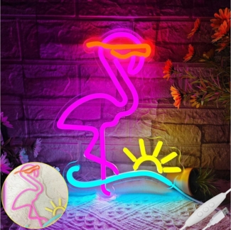 Jibenhome LED Dekolicht LED-Neonschild Flamingo Dimmbar USB Gaming Neon Sign, Acryl Neon Lampe mit Ein-/Ausschalter, LED fest integriert, für Gaming Zone Man Cave Geburtstagsfeier