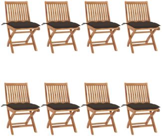 vidaXL Klappbare Gartenstühle mit Kissen 8 Stk. Massivholz Teak 3072884
