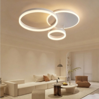 POPOLIC Deckenleuchten 36W LED Deckenleuchte, 65cm 3-Ring, stufenlos dimmbar, modern, Weiß Alu LED Deckenlampe für Schlafzimmer, Wohnzimmer, Büro