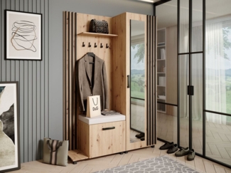Beautysofa Garderobenschrank Garderoben-Set mit Aufhängern und Spiegel LIVIA (Geräumiger Schuhschrank) mit praktischer Kleiderstange