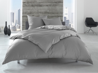 Bettwaesche-mit-Stil Renforcé / Linon Hotelbettwäsche "Lia" 100% Baumwolle grau uni einfarbig Kissen 40x80cm