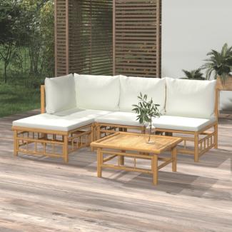 vidaXL 5-tlg. Garten-Lounge-Set mit Cremeweißen Kissen Bambus 3155177