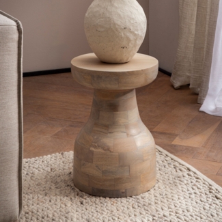 Beistelltisch Mango Massivholz Natur 30x30x42,5cm Rund Modern Wohnzimmertisch