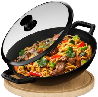Kaisertal Wok Wok KAISERTAL 32cm Gusseisen Wok Induktion - Wokpfanne aus Gusseisen, Gusseisen, Wok Pfanne Induktion & Backofengeeignet - mit / ohne Deckel