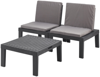 Dmora Outdoor-Lounge-Set Aixela, Gartenkomposition mit 2 Sitzen mit Rückenlehne und 1 Multifunktionsmodul, Lounge mit Kissen, 100 % Made in Italy, Anthrazit