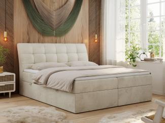 Boxspringbett Polsterbett mit Multipocket-Matratze und Topper - DIEGOS - 160x200cm - Beige Velours - H3