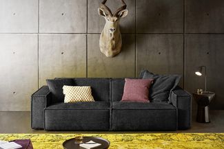 KAWOLA Sofa SAMU 2-Sitzer Stoff schwarz 72 x 106 x 236 cm