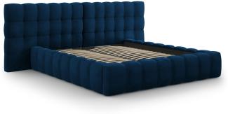 Micadoni Samtstoff Stauraumbett mit Doppelkopfteil Mamaia | Bezug Royal Blue | Beinfarbe Black Plastic 180x200